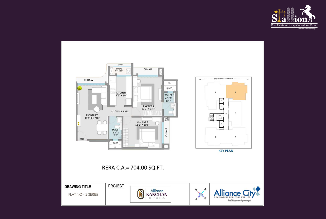 2 BHK Floor Plan 704 SQ.FT